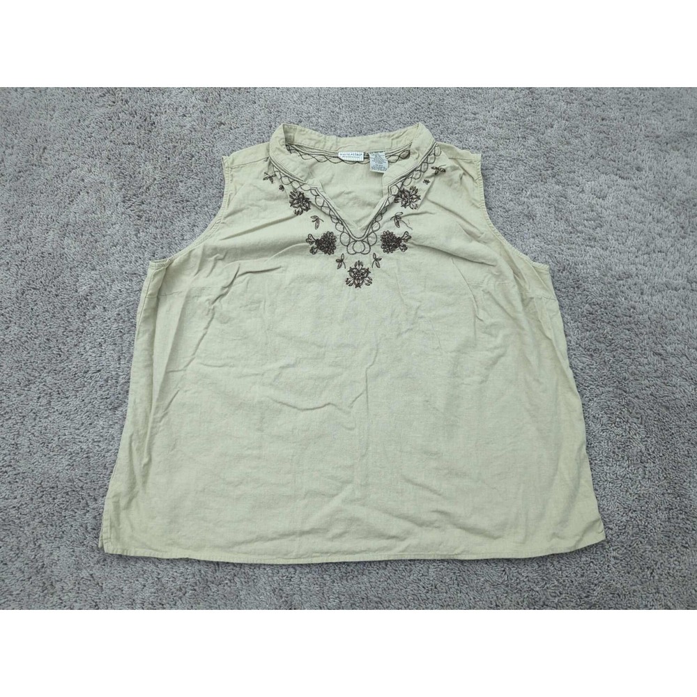 White Stag Top Womens 26W/28W PLUS Sleeveless Floral Embroidered‎ Linen Boho